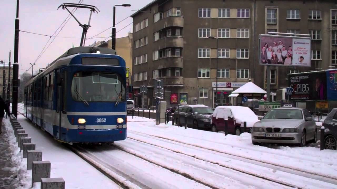 Krak&oacute;w Trams, Krak&oacute;w, Poland - January 2014