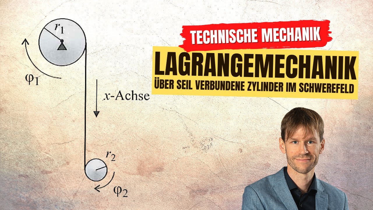 Mittels Seil verbundene Zylinder im Schwerefeld (Lagrange, Dynamik, Technische Mechanik)
