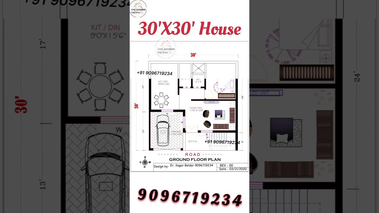 30X30 House Plan North Facing | 30'X30' House Plan | 30/30 Home Design With Carparking #Short #30x30