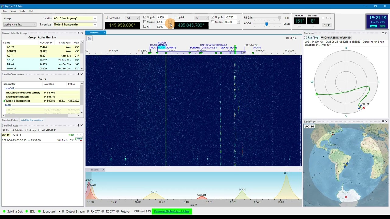 Testing SkyRoof beta - first test receiving AO73 satellite - First tentative