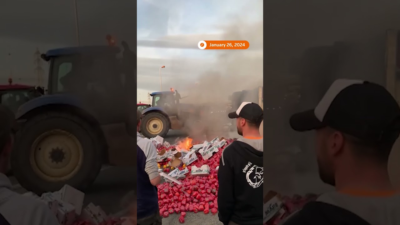 French farmers set truck on fire as they protest for better conditions