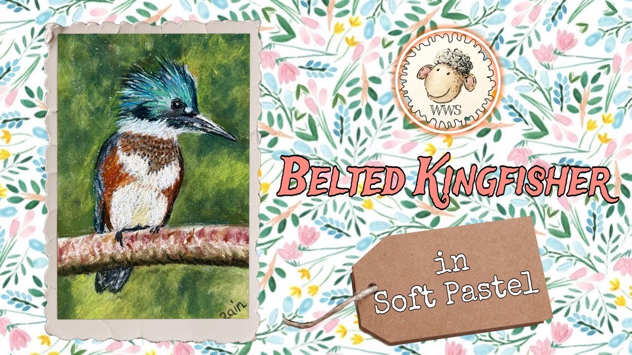 SOFT PASTEL PAINTING, BELTED KINGFISHER 