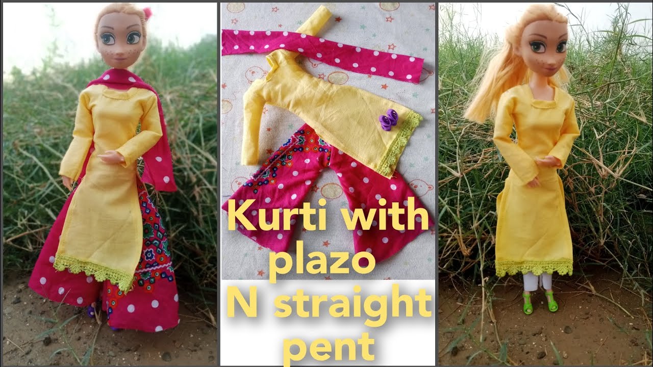 barbie kurta with plazo n straight pent/ how to make barbie plazo n kurti
