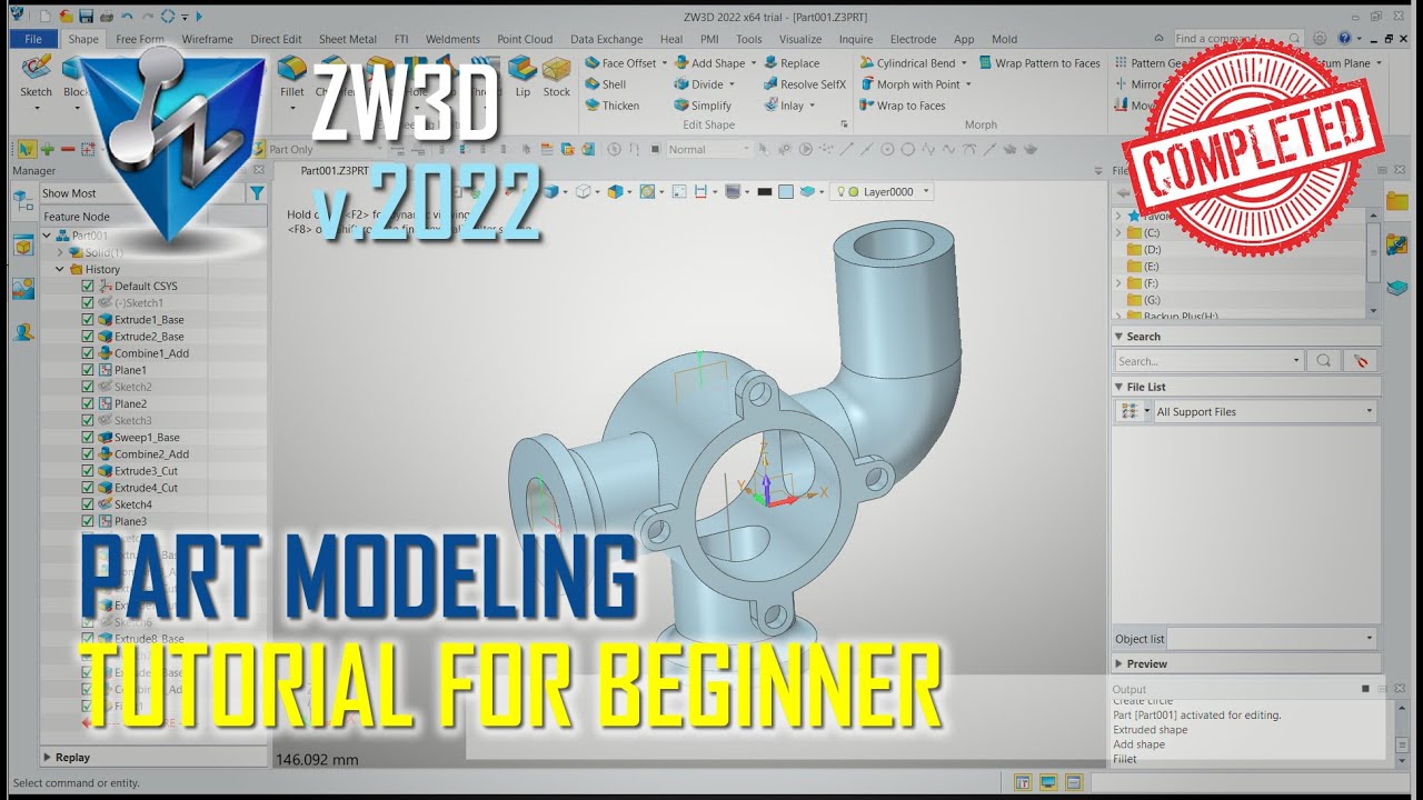 Учебное пособие по моделированию деталей ZW3D 2022 для начинающих [ПОЛНОЕ]