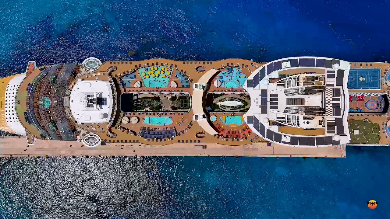 Allure of the Seas - Aerial Sky view pull down with pan
