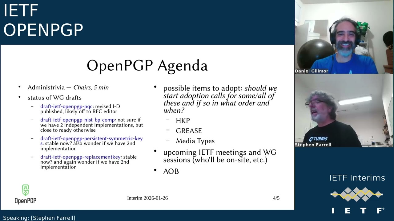 IETF interim: Open Specification for Pretty Good Privacy (OPENPGP) 2026-01-26 11:00