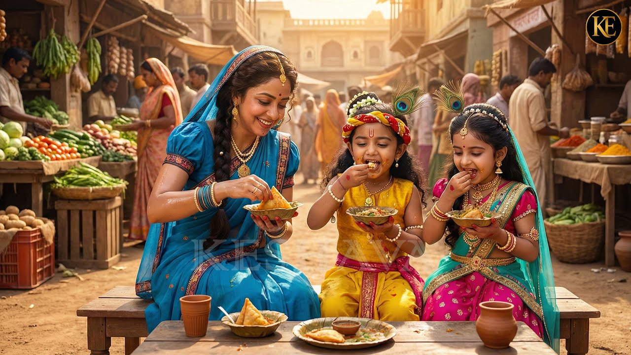 बाज़ार में मइया संग बाल कान्हा-राधा ने चखे स्वाद, पलभर को भूल गया हर डर || Shree Krishan leela