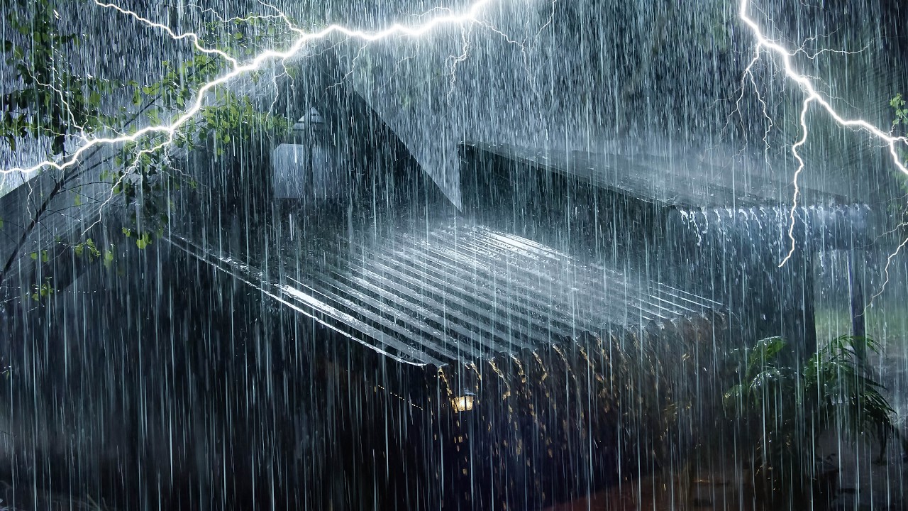 Deep Sleep in 3 Minutes with Night Thunderstorm | Heavy Hurricane Rain, Intense Thunder on Tin Roof