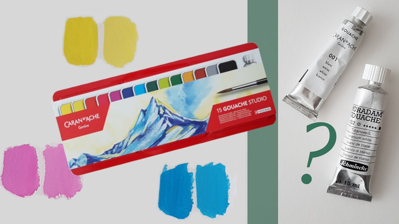 Caran d'Ache Gouache Studio 15: Swatching + Comparing the white to Schmincke Horadam