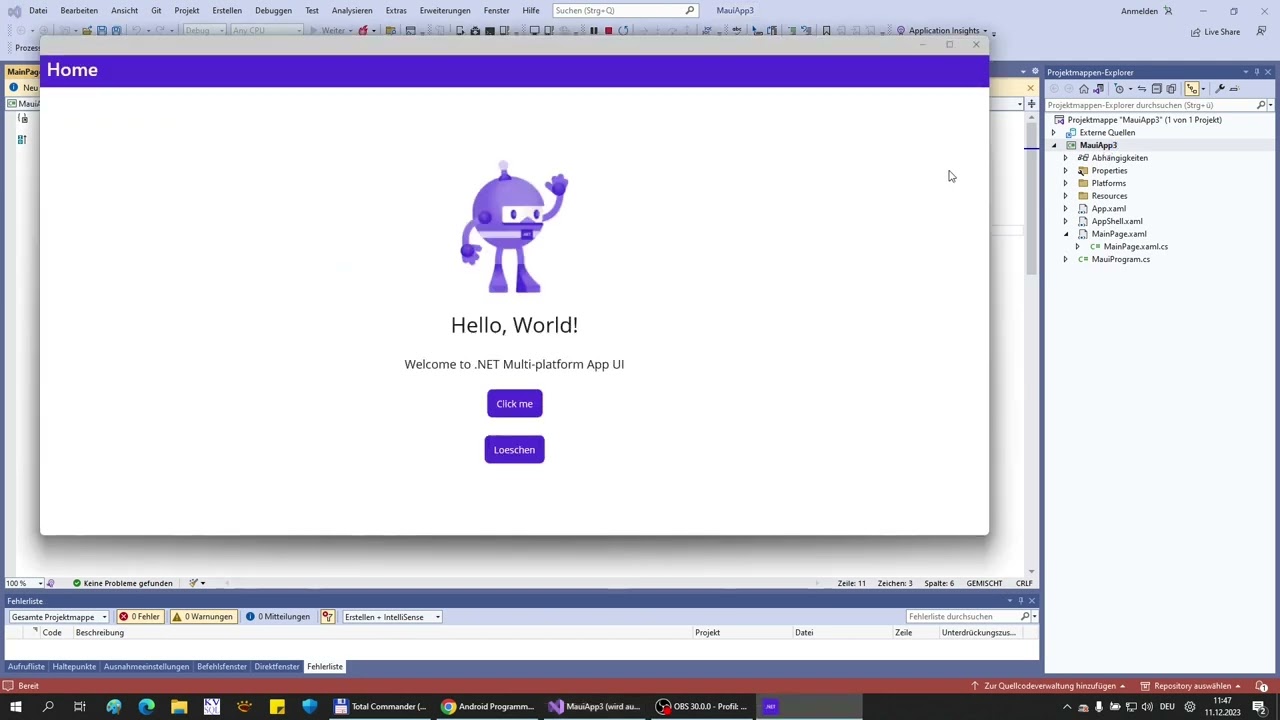 Android Programmierung mit Microsoft Visual Studio, C# und DOT NET MAUI. Teil1. Einstieg.