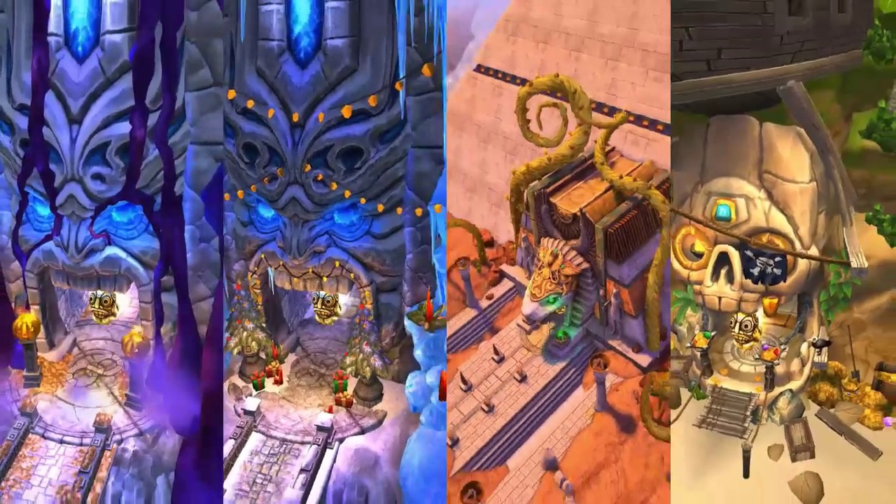 Temple Run 2 REVERSE GAMEPLAY - SPOOKY RIDGE VS FROZEN FESTIVAL VS HOLIDAY HAVOC VS BLAZING SANDS