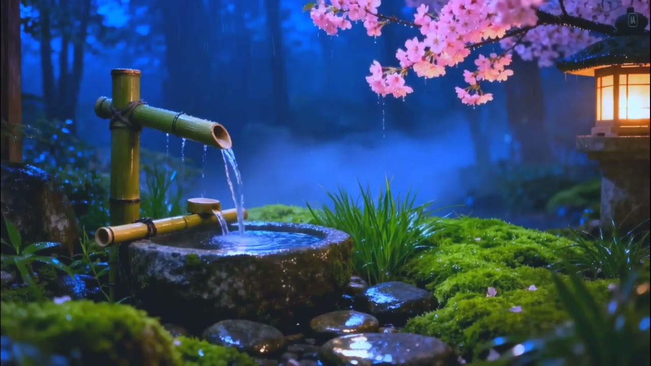Quiet Midnight Rain and Gentle Piano in a Zen Garden | Deep Sleep Calm