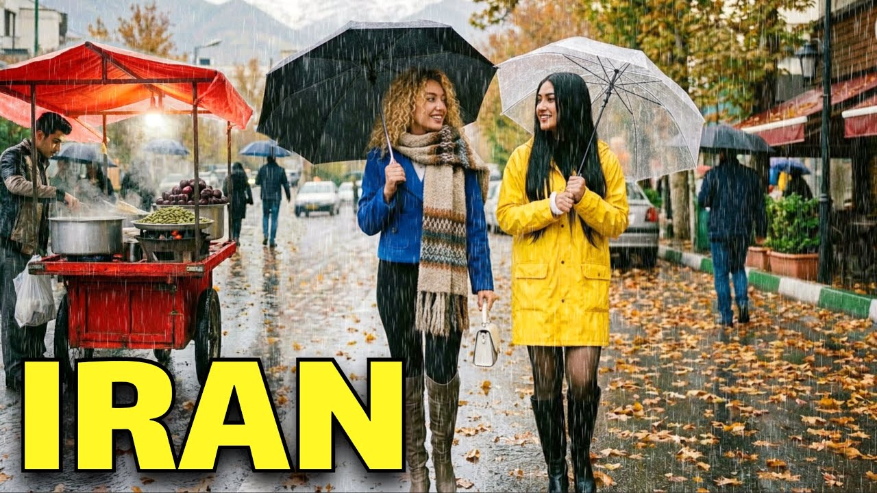 Heavy Rain in IRAN 🇮🇷 Lovely Mood of Tehran in Tajrish Neighborhood 