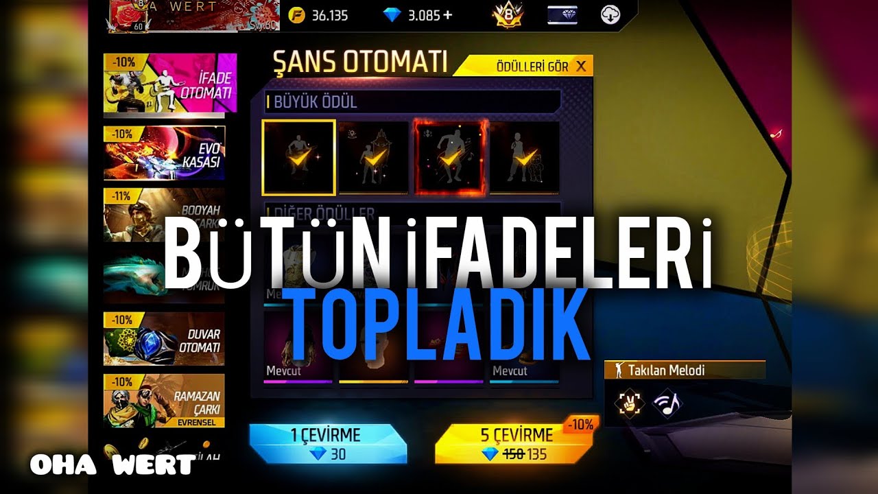 YENİ İFADE ÇARKI / HER ŞEYİ ALDIK 😱 / FREE FİRE /OHA WERT / #elmasharcama 