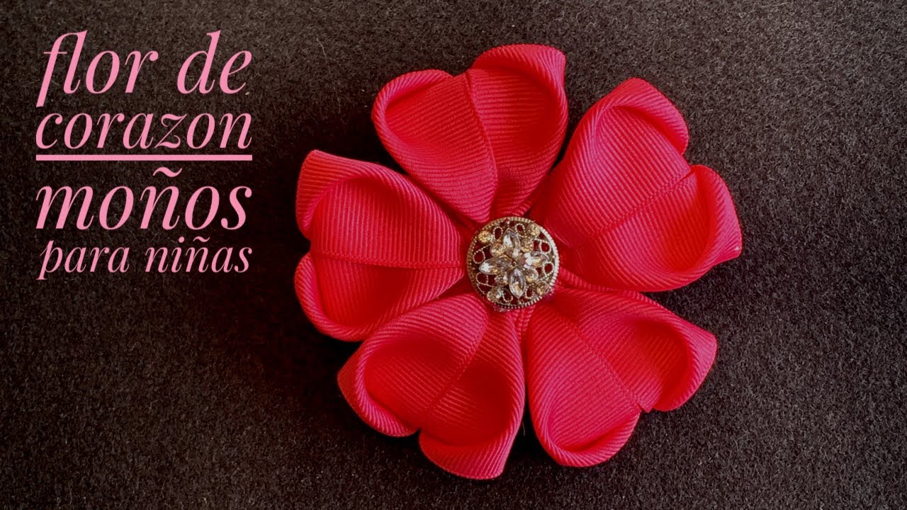 Como hacer moños para niñas flor de corazón/lazos para niñas