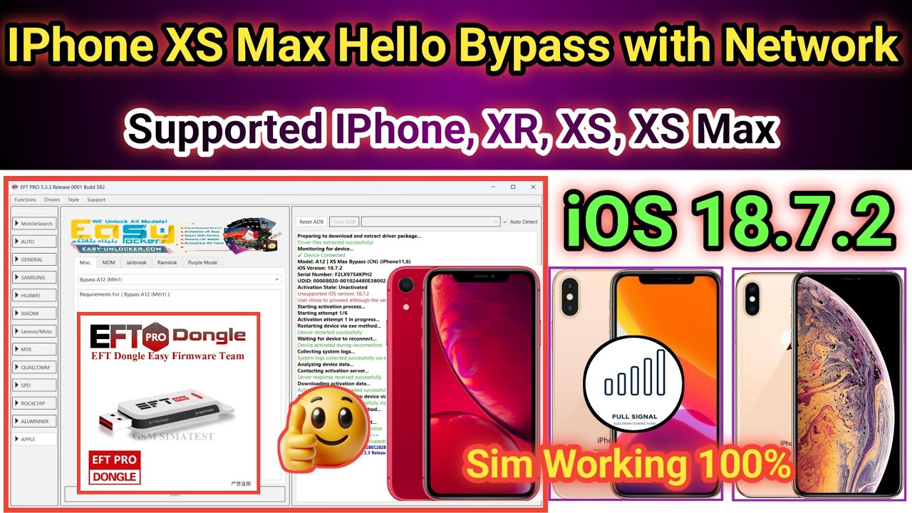 🔓 iPhone XR, XS, XS Max Locked to Owner bypass with Network EFT Pro A12+ Devices (100% SUCCESS)