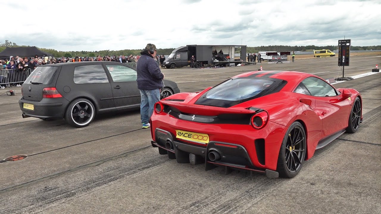 900HP Volkswagen Golf IV Turbo vs Ferrari 488 Pista
