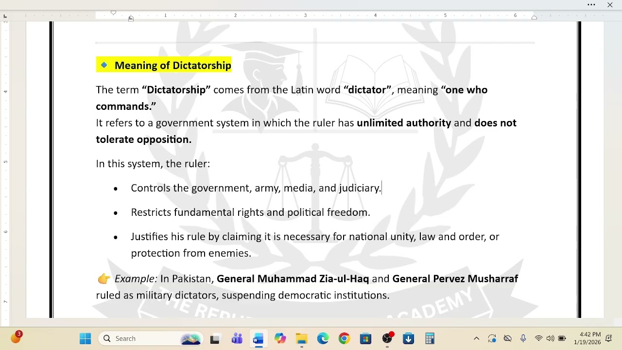 Meaning of Dictatorship