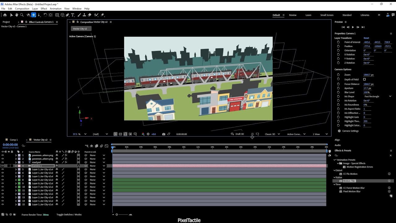After Effects parallax city 3d placement