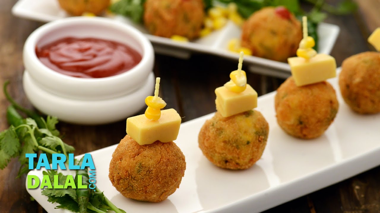 कॉर्न चीज बॉल्स (Corn Cheese Balls / Quick Easy Party starter) by Tarla Dalal