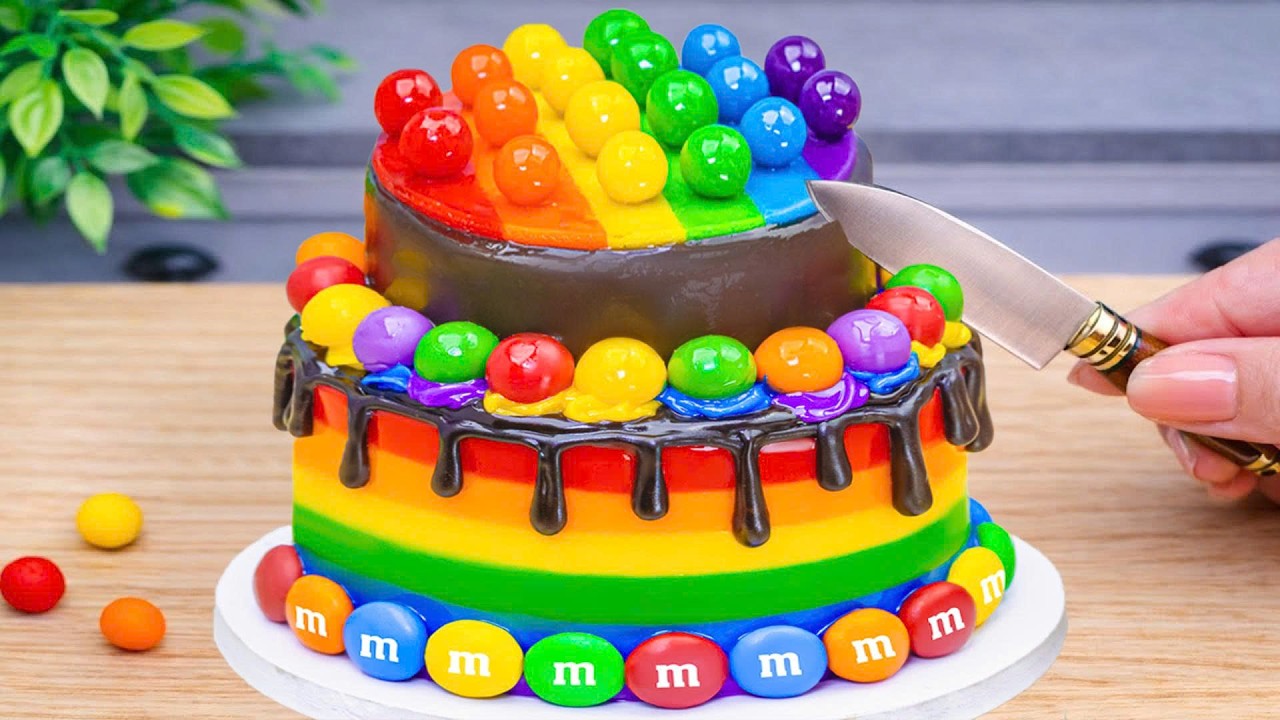 How to Make Rainbow Cake with Chocolate 🍪Satisfying Chocolate Drip Mini Cake ASMR | Mini Bliss