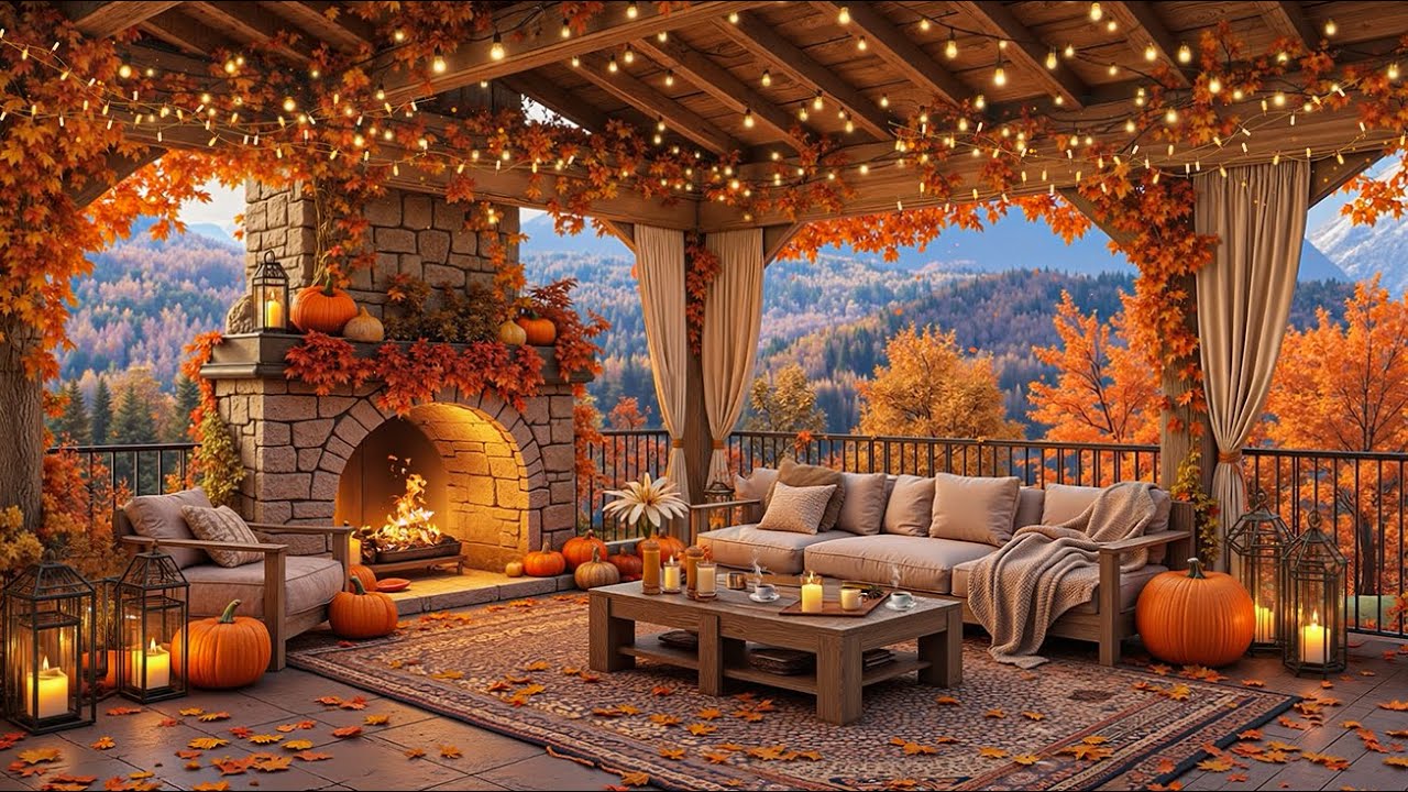 Autumn Fireplace Ambience 🔥 Soft Jazz for Focus, Relaxation & Cozy Rest on the Porch 🍂