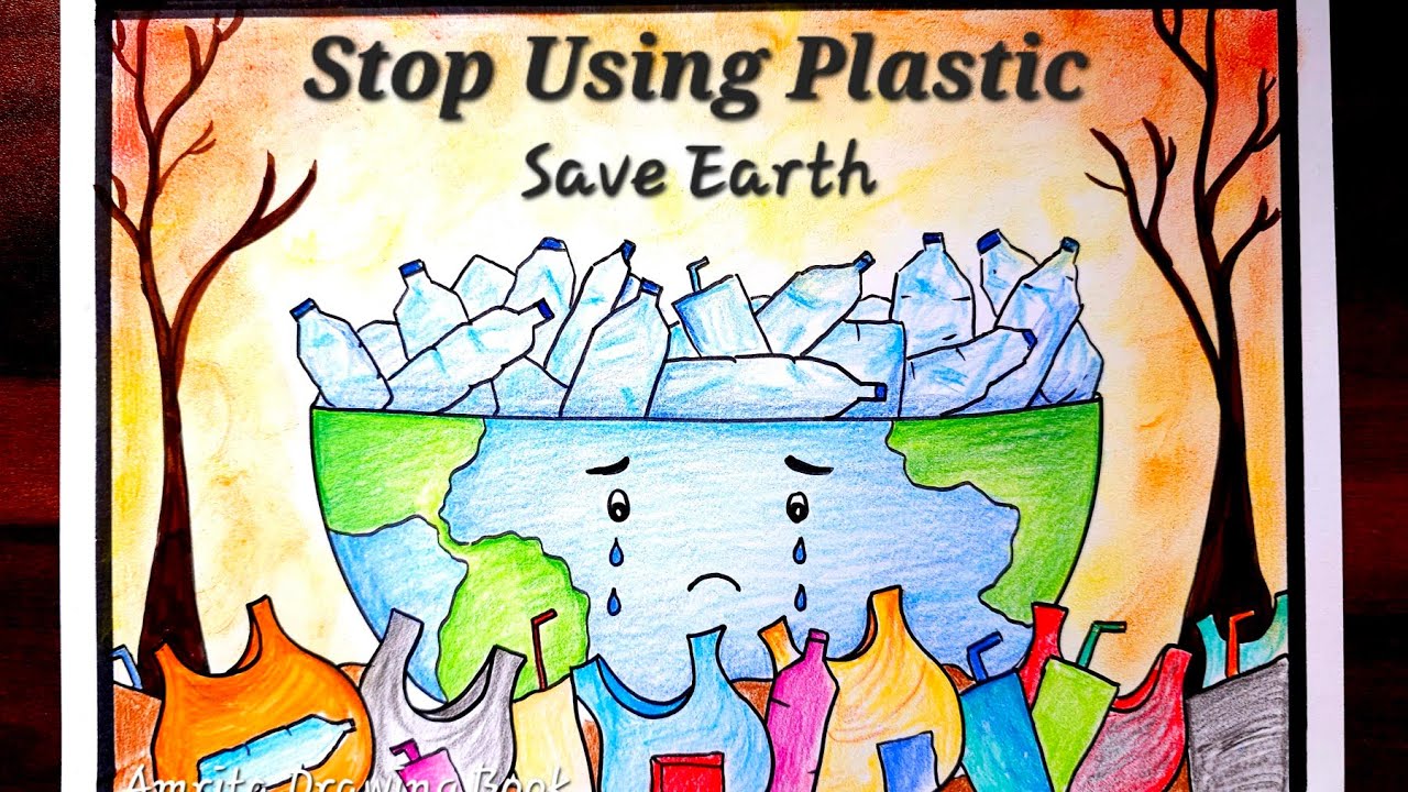 Earth Day Drawing | Save Earth From Plastic pollution drawing | Planet vs plastic Drawing Idea 2024