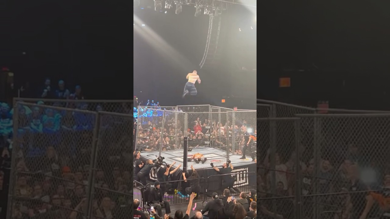 Froggy Bow off the top of the cage at #GCW Hammerstein Ballroom #wrestling #prowrestling