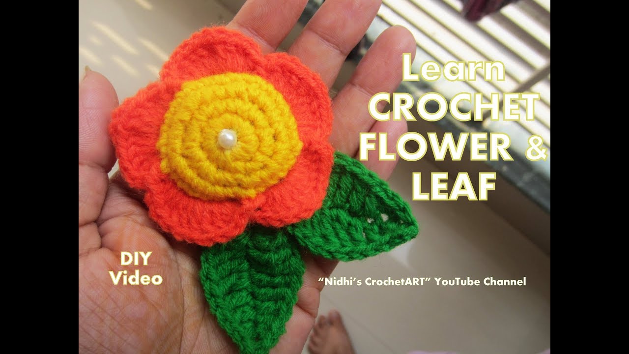 How to Crochet 3D Flower and Leaf - DIY Video Tutorial in Hindi English