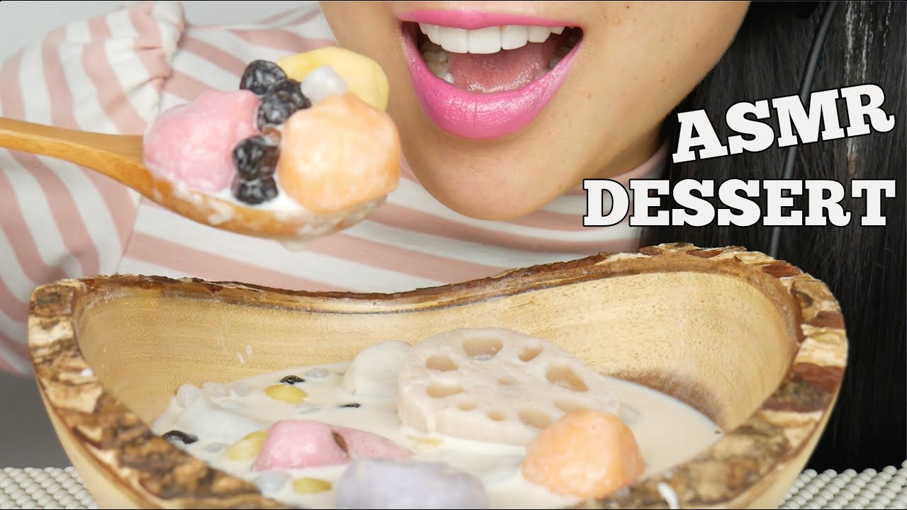 ASMR THAI DESSERT BUA LOI *RAINBOW RICE BALLS IN COCONUT MILK (EATING SOUNDS) | SAS-ASMR