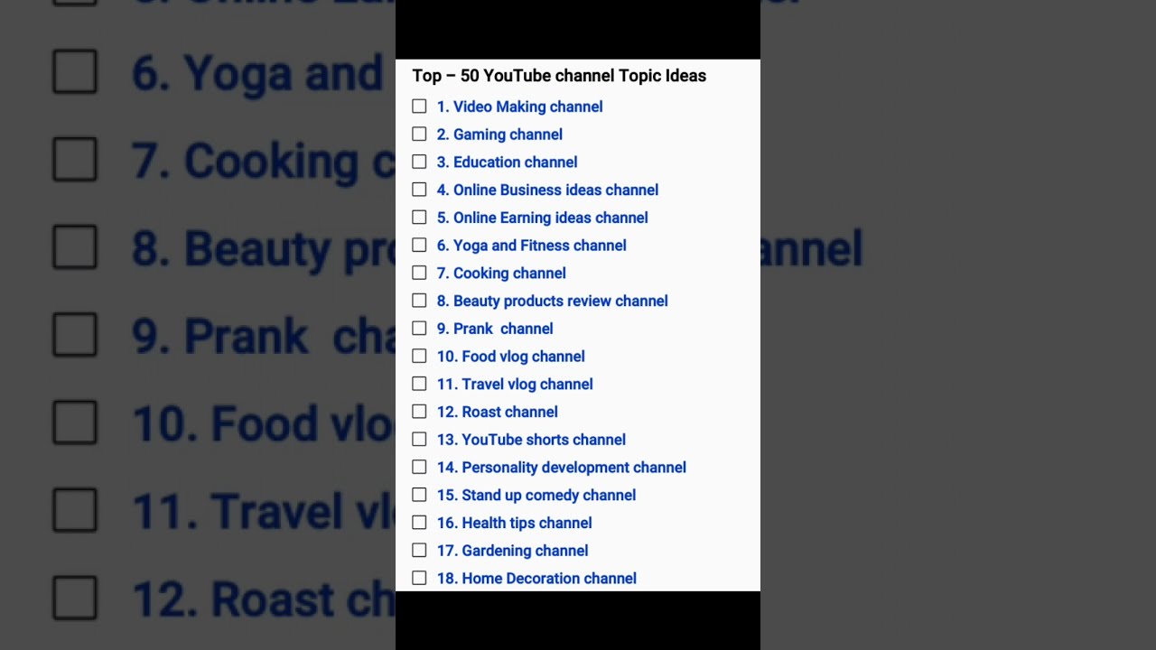 Top 50 YouTube channel Topic ideas