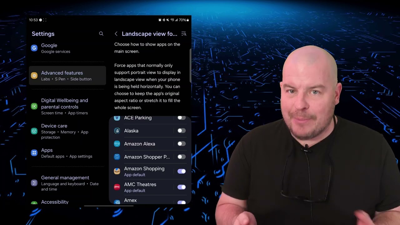 Samsung Galaxy How to force portrait apps into landscape mode