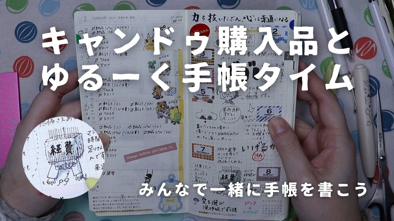 【声あり手帳タイム】ほぼ日手帳やWeeks、ミニ6デイリーなどをゆるっと書く｜可愛い刺繍柄フレークシールなど【キャンドゥ購入品】　＃774