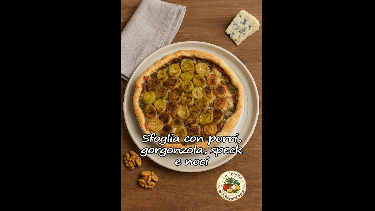 Sfoglia con porri, gorgonzola, speck e noci