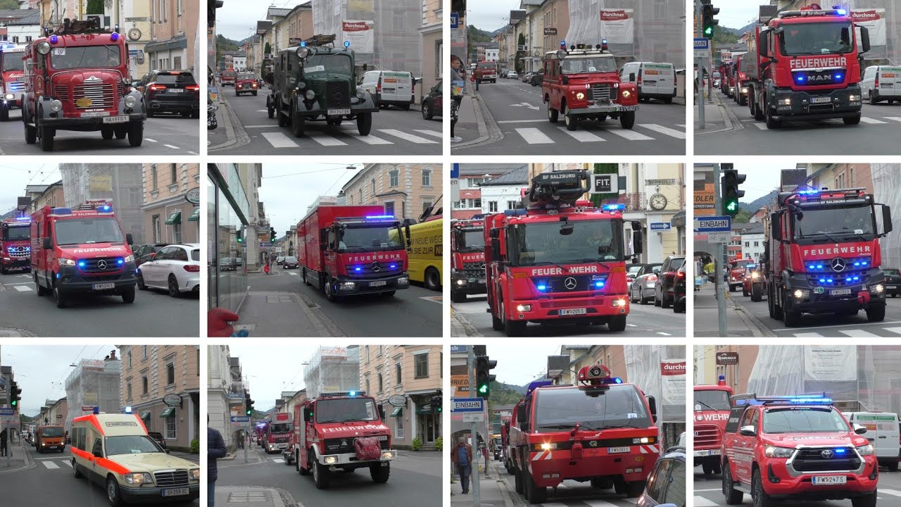 (Oldtimer uvm) Großer Fahrzeugkonvoi der BF Salzburg beim Tag der offenen Tür 2025