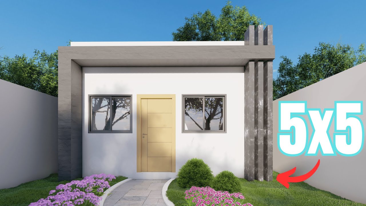 Projeto de casa pequena de 5x5 - a melhor de todas com uma sala de estar extremamente bonita