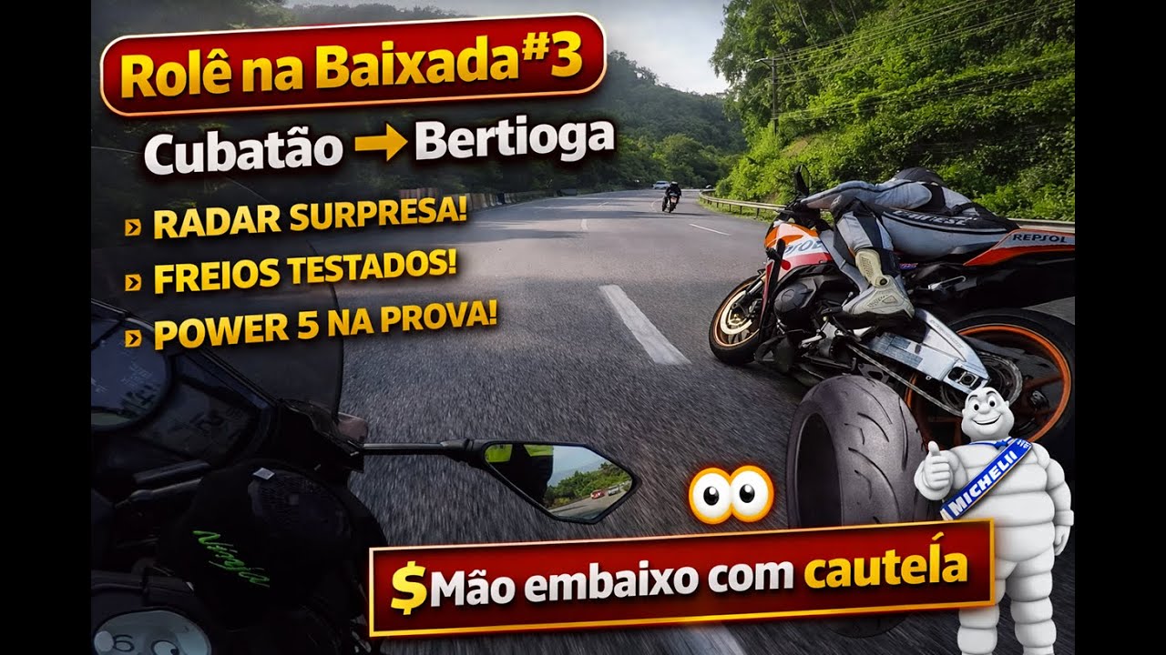 Rolê na Baixada #3 🏍️ | Cubatão ➝ Bertioga | Radar surpresa, freios testados e Power 5 na prova
