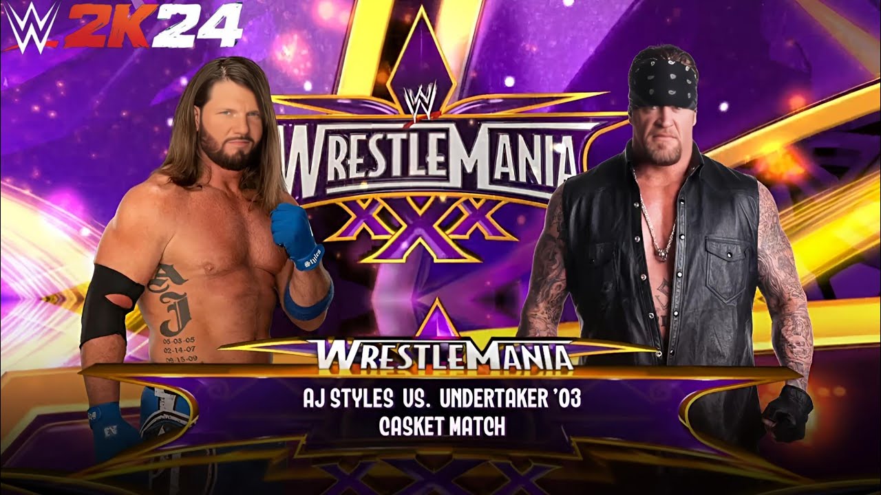 🔥⚰️Casket Match - AJ Styles vs The Undertaker at WrestleMania 30 | WWE 2K24 PS4 Gameplay (1080p)