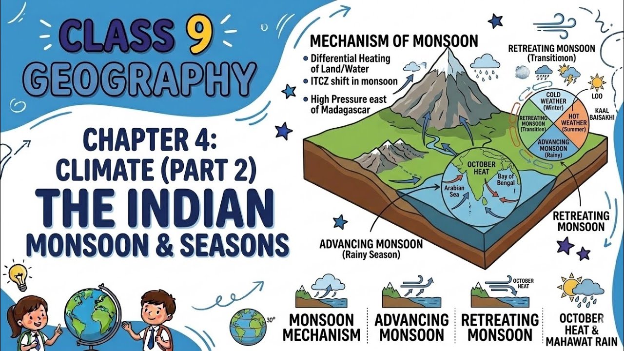 Indian Monsoon Mechanism Explained | Class 9 Geography Chapter 4 Climate Part 2 | #Monsoon #climate
