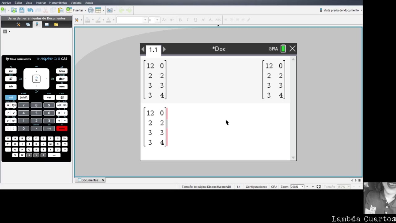 matrices ti nspire cx cas