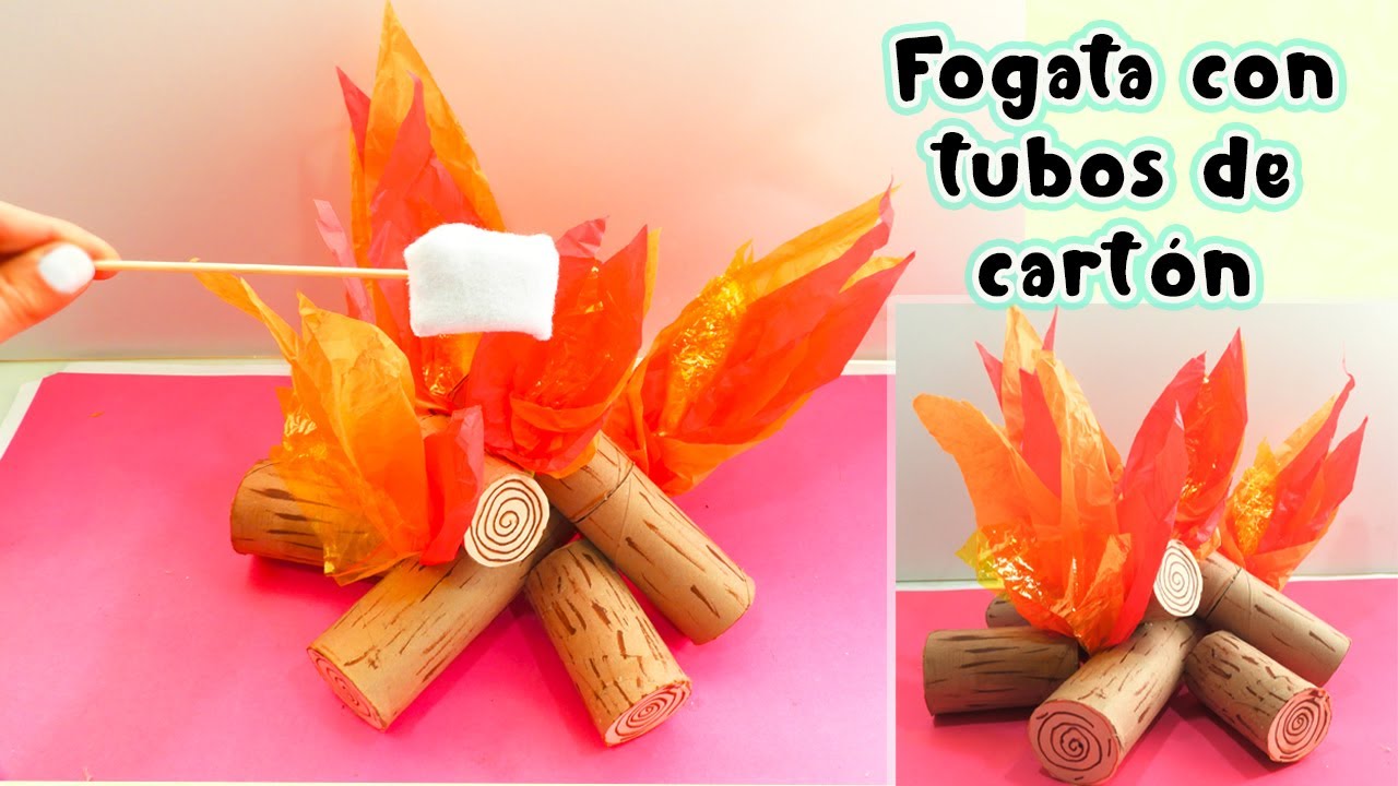 Como hacer una fogata con tubos de cartón / How to make a fire with cardboard tubes