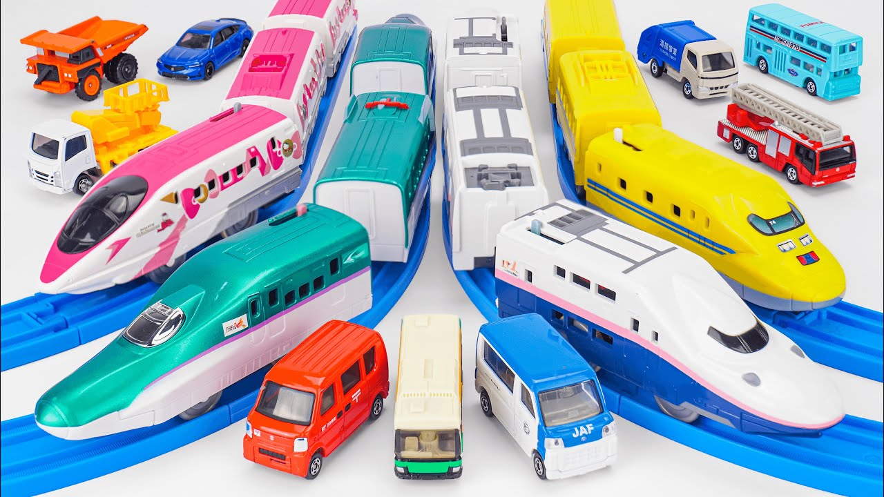 【プラレール】E4系新幹線Max(連結仕様) S-10, 郵便車, トヨタ ダイナ清掃車, レールで速度チェンジ!! E5系新幹線はやぶさ S-16, いすゞ エルフ 軌陸車, ハマーＨ２