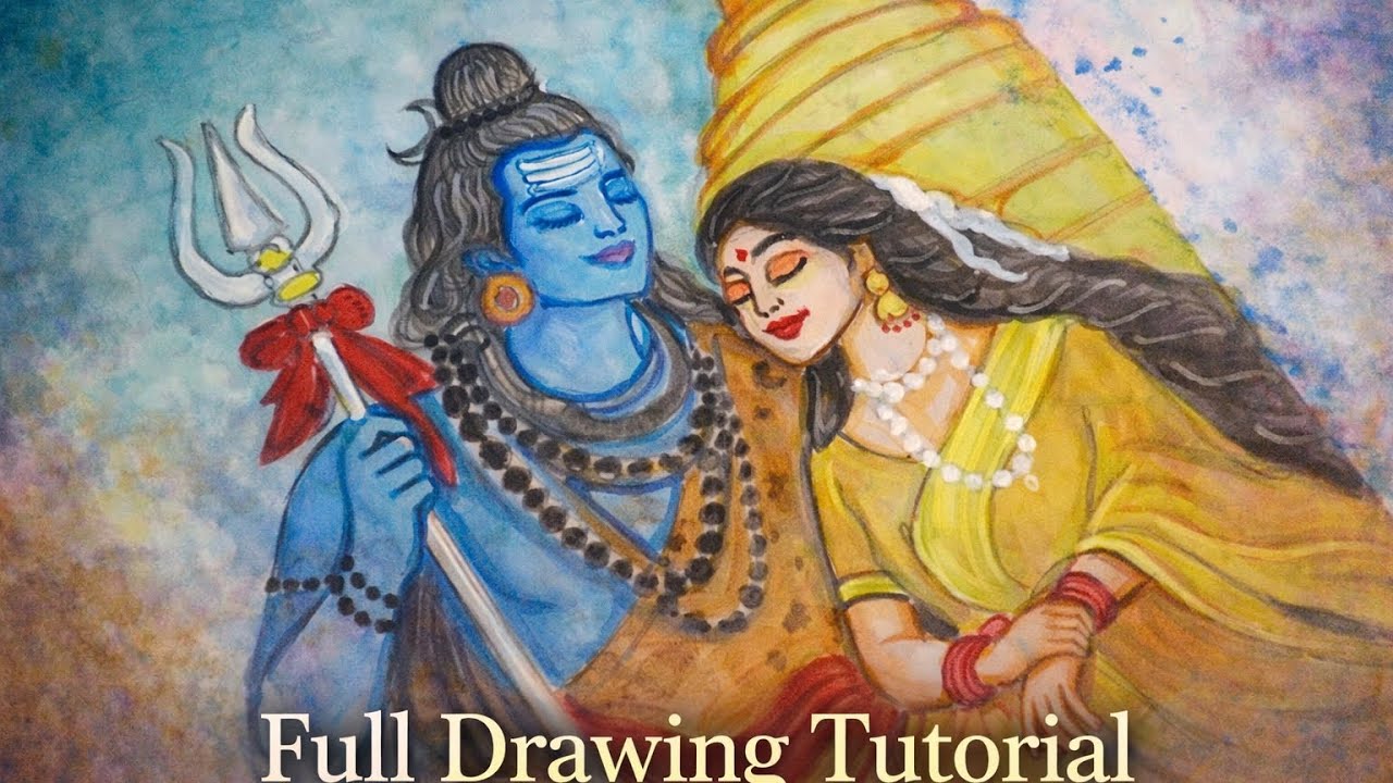 Shiv Parvati Drawing Tutorial | Full Watercolor Painting Step by Step | Mahashivratri Special