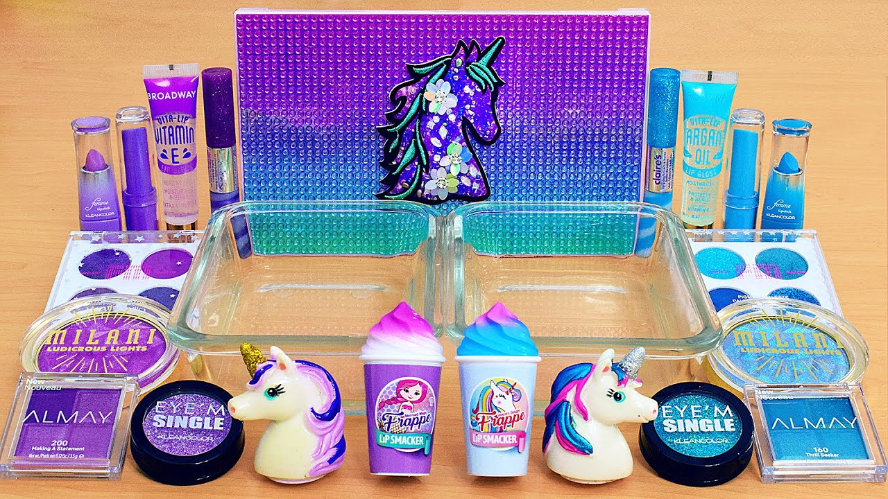 Purple vs Teal - Mixing Makeup Eyeshadow Into Slime ASMR