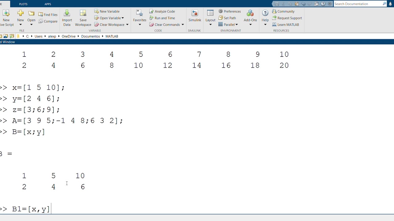 Declaración de matrices en Matlab
