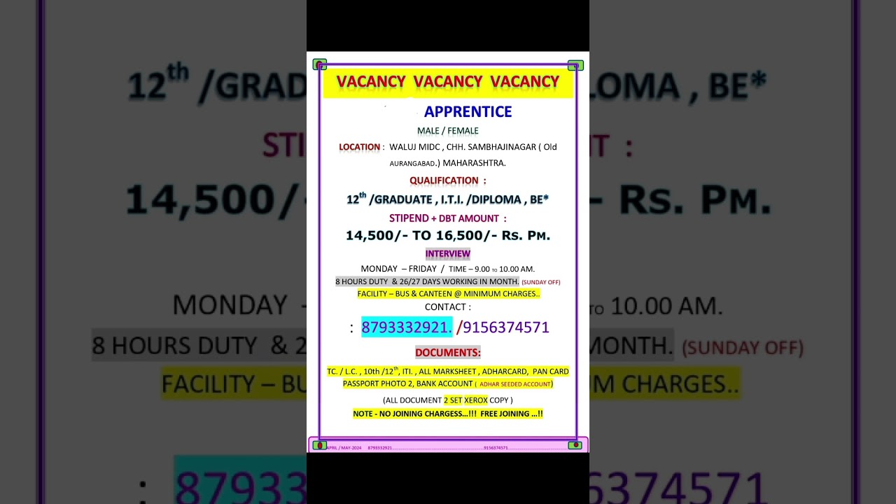 # Job Chatrapati Sambhaji Nagar Waluj MIDC 🙏🏻