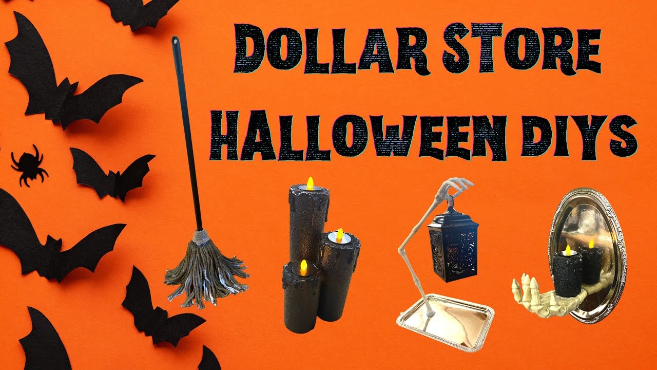 Halloween Dollar Store DIY  - Enchanted Broom, Spooky Candles, Skeleton Lantern