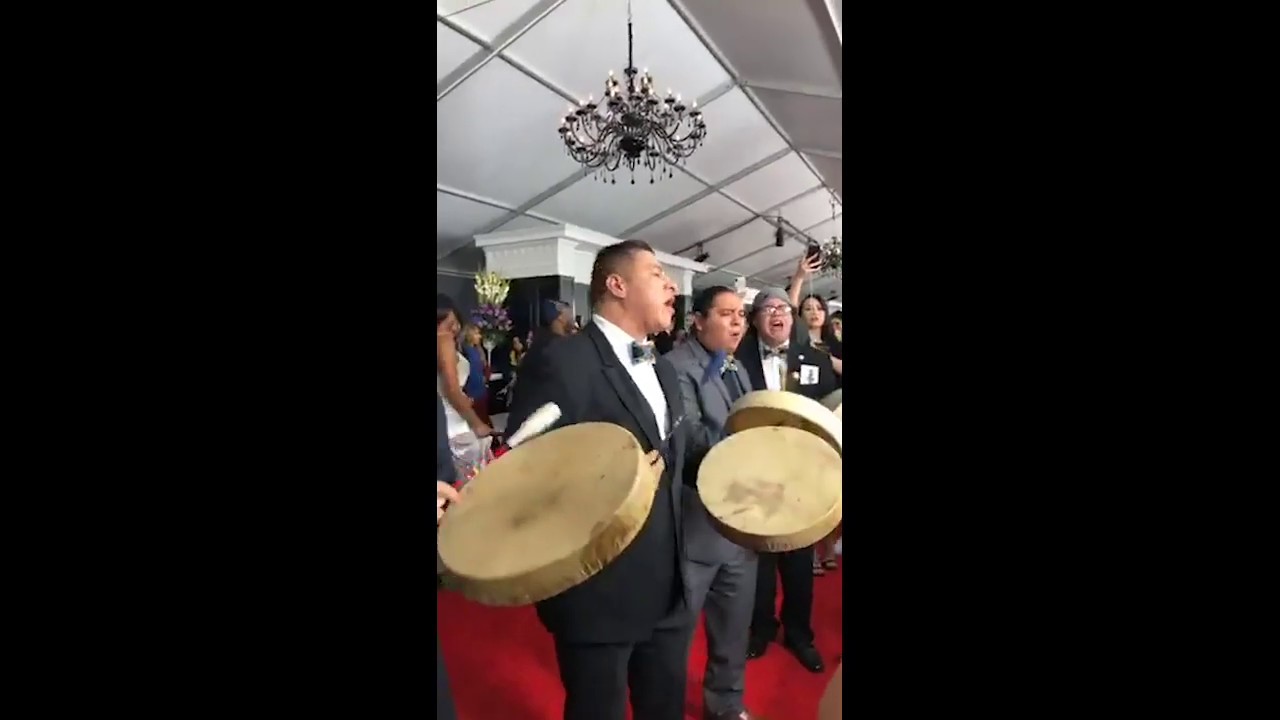 Young Spirit Sing Hand Drum Songs On the Grammy Red Carpet