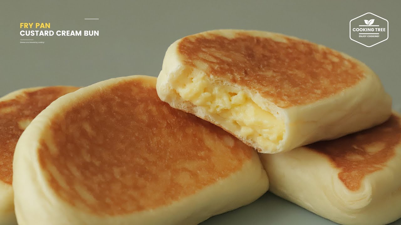 프라이팬 슈크림빵 (커스터드 크림빵) 만들기 : No Oven Custard Cream Bun (In Fry Pan) Recipe | Cooking tree