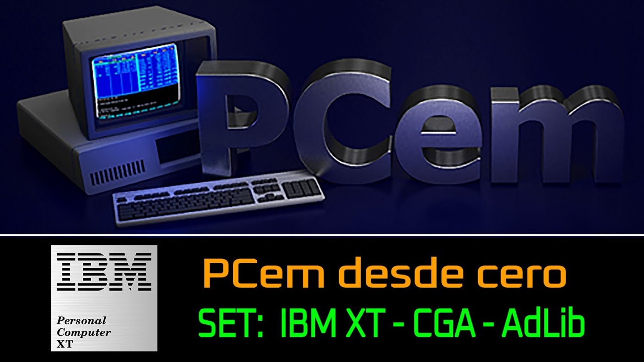 Emulador PCem. Set: IBM XT (5160) + CGA + AdLib. IBM Casette BASIC, MS-DOS 3.30, software y juegos.